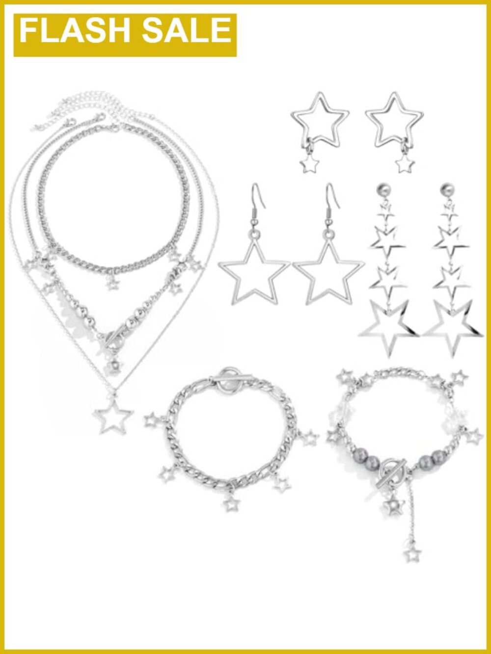 11 Piece Silver Star Jewelry Set for Women - Y2K Necklaces Bracelets Earrings